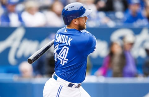 Justin Smoak #14 of the Toronto Blue Jays (Photo by Mark Blinch/Getty Images)