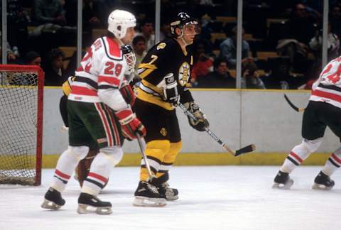 Ray Bourque #77 of the Boston Bruins. (Photo by Focus on Sport/Getty Images)