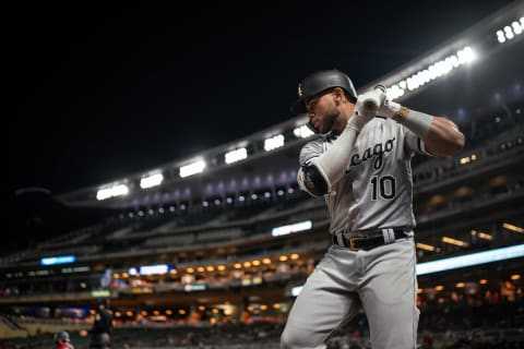 MINNEAPOLIS, MN- SEPTEMBER 28: Yoan Moncada #10 of the Chicago White Sox looks on against the Minnesota Twins on September 28, 2018 at Target Field in Minneapolis, Minnesota. The Twins defeated the White Sox 12-4. (Photo by Brace Hemmelgarn/Minnesota Twins/Getty Images)