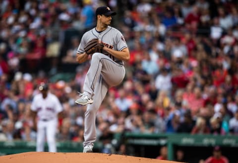 BOSTON, MA – SEPTEMBER 08: Charlie Morton #50 of the Houston Astros pitches during the game against the Boston Red Sox at Fenway Park on Saturday September 8, 2018 in Boston, Massachusetts. (Photo by Rob Tringali/SportsChrome/Getty Images)