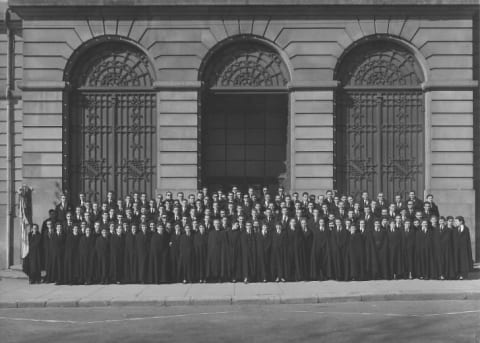 Students from the Orfeão Universitário do Porto, a student association at the University of Porto, pictured in their trajes in 1956.