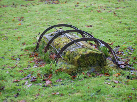 A mortsafe at St Mary's Churchard, Holystone, England