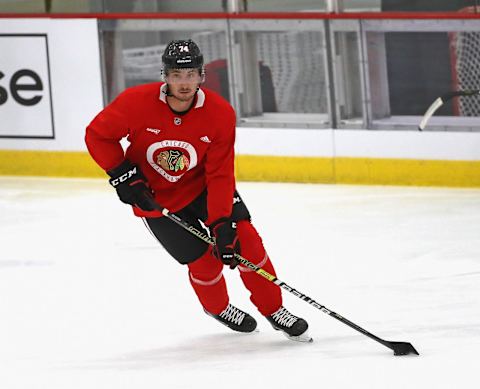 Nicolas Beaudin #74 of the Chicago Blackhawks. (Photo by Jonathan Daniel/Getty Images)