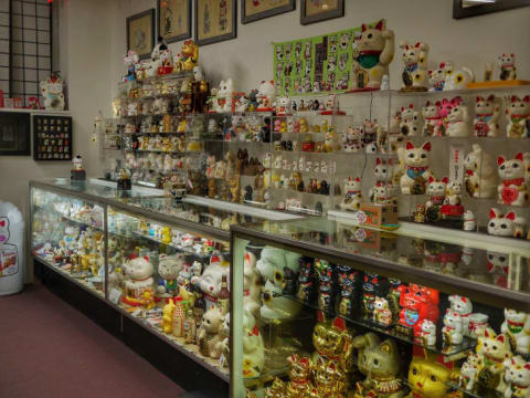 Displays inside the Lucky Cat Museum