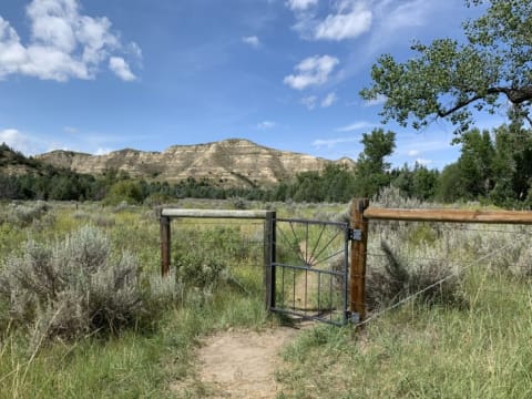 A gate in front of the site of Theodore Roosevelt's Elkhorn Ranch site.