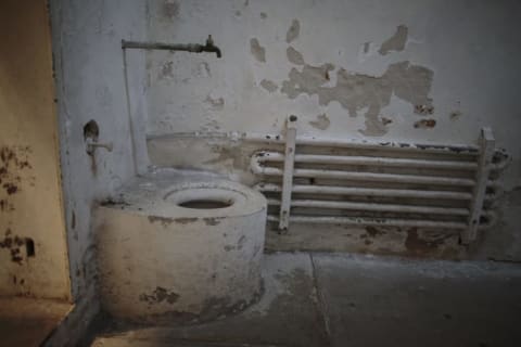 In Eastern State's early years, the cells' cast iron toilets were flushed with water once a day.