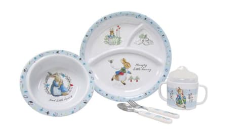 A Peter Rabbit dinnerware set.