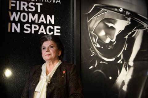 Valentina Tereshkova, the first woman to travel into space, at the Science Museum in London, England.