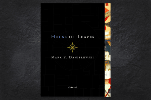 The cover of the book House of Leaves on a black background.