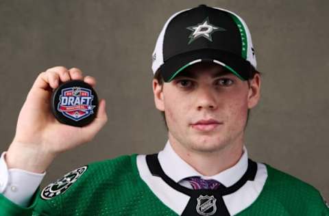 MONTREAL, QUEBEC – JULY 07: Lian Bichsel, #18 pick by the Dallas Stars, poses for a portrait during the 2022 Upper Deck NHL Draft at Bell Centre on July 07, 2022 in Montreal, Quebec, Canada. (Photo by Minas Panagiotakis/Getty Images)