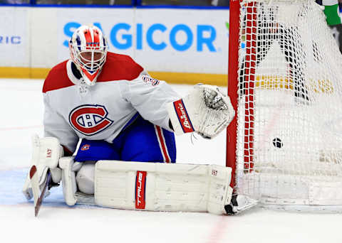 TAMPA, FLORIDA – APRIL 02: Jake Allen #34 of the Montreal Canadiens gives up a goal in the second period during a game against the Tampa Bay Lightning at Amalie Arena on April 02, 2022 in Tampa, Florida. (Photo by Mike Ehrmann/Getty Images)