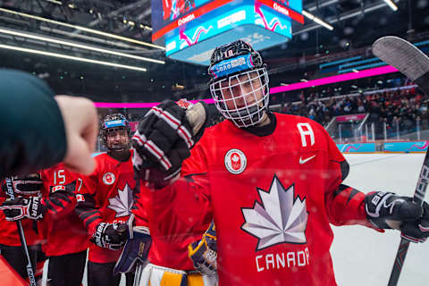 LAUSANNE, SWITZERLAND – JANUARY 22: #10 Adam Fantilli of Canada (Photo by RvS.Media/Monika Majer/Getty Images)