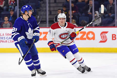 LAVAL, QC – SEPTEMBER 09: Look on Montreal Canadiens Prospect Centre Allan McShane (94) (Photo by David Kirouac/Icon Sportswire via Getty Images)