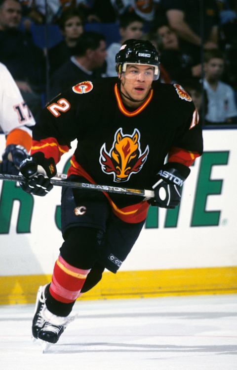 Oct 14, 2000; Uniondale, NY, USA; FILE PHOTO; Calgary Flames right wing Jarome Iginla (12) on the ice against the New York Islanders at Nassau Veterans Memorial Coliseum. Mandatory Credit: Lou Capozzola-USA TODAY NETWORK