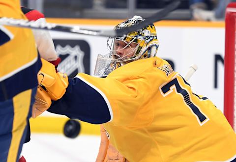 Nashville Predators goaltender Juuse Saros (74): Christopher Hanewinckel-USA TODAY Sports