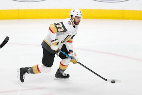 SAN JOSE, CA – APRIL 23: Brandon Pirri #73 of the Vegas Golden Knights skates with the puck against the San Jose Sharks “”in Game Seven of the Western Conference First Round during the 2019 NHL Stanley Cup Playoffs at SAP Center on April 23, 2019 in San Jose, California. (Photo by Lachlan Cunningham/Getty Images)