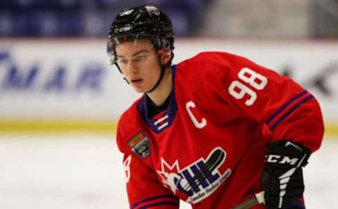 LANGLEY, BRITISH COLUMBIA – JANUARY 25: Forward Connor Bedard #98 of the Regina Pats skates for Team Red during the 2023 Kubota CHL Top Prospects Game Practice at the Langley Events Centre on January 25, 2023, in Langley, British Columbia. (Photo by Dennis Pajot/Getty Images)