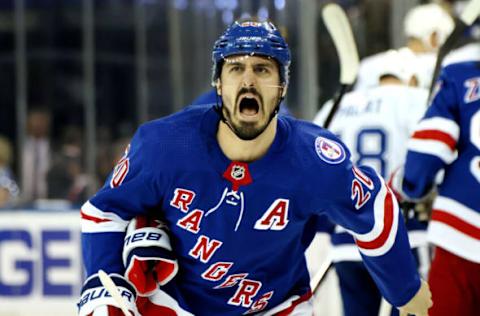 NEW YORK, NEW YORK – JUNE 03: Chris Kreider #20 of the New York Rangers reacts before Game Two of the Eastern Conference Final of the 2022 Stanley Cup Playoffs against the Tampa Bay Lightning at Madison Square Garden on June 03, 2022, in New York City. (Photo by Bruce Bennett/Getty Images)