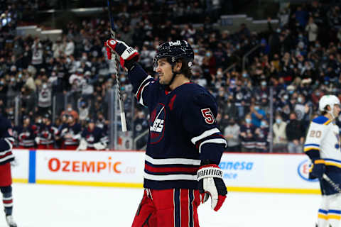 Winnipeg Jets, Mark Scheifele (55). Mandatory Credit: Terrence Lee-USA TODAY Sports