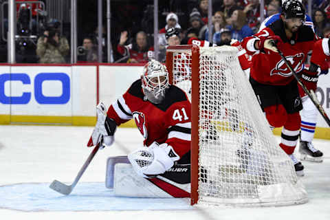 New Jersey Devils goaltender Vitek Vanecek (41): John Jones-USA TODAY Sports