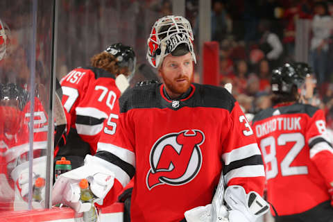 Andrew Hammond #35 of the New Jersey Devils. (Photo by Rich Graessle/Getty Images)