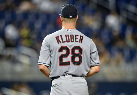 MIAMI, FL – MAY 01: Corey Kluber #28 of the Cleveland Indians delivers a pitch in the second inning against the Miami Marlins at Marlins Park on May 1, 2019 in Miami, Florida. (Photo by Mark Brown/Getty Images)