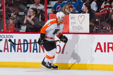 Mike Knuble in warmups during his last season in the NHL. (Photo by Jana Chytilova/Freestyle Photography/Getty Images)