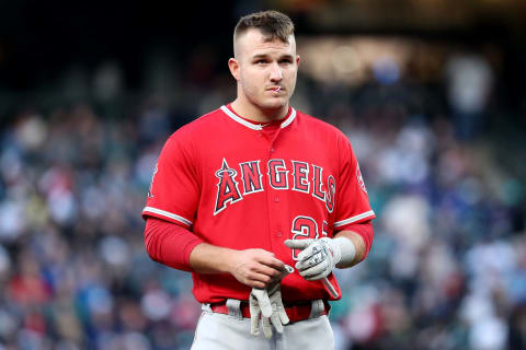 SEATTLE, WA – MAY 04: Mike Trout #27 of the Los Angeles Angels reacts after being left at second in the third inning against the Seattle Mariners during their game at Safeco Field on May 4, 2018 in Seattle, Washington. (Photo by Abbie Parr/Getty Images)