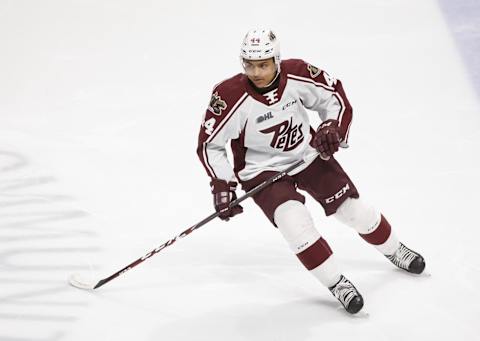 Akil Thomas #44 of the Peterborough Petes (Photo by Chris Tanouye/Getty Images)