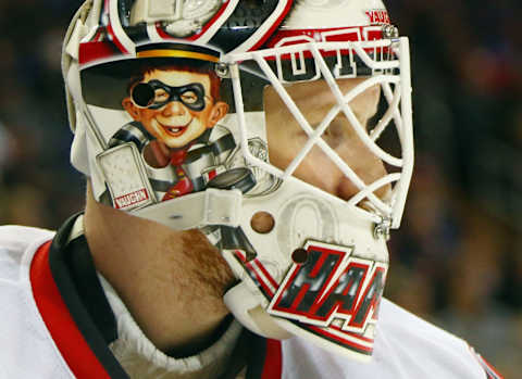 NEW YORK, NY – APRIL 09: Andrew Hammond #30 of the Ottawa Senators tends net against the New York Rangers at Madison Square Garden on April 9, 2015 in New York City. The Senators shut out the Rangers 3-0. (Photo by Bruce Bennett/Getty Images)