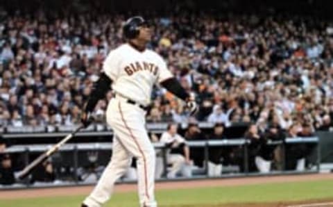 Giants left fielder Barry Bonds watches his two-run home run, # 758, off Pirates pitcher Matt Morris during the 3rd inning of their Major League Baseball game at AT&T Park in San Francisco, Calif. on Friday, August 10, 2007. (Dean Coppola/Contra Costa Times)(Digital First Media Group/Contra Costa Times via Getty Images)