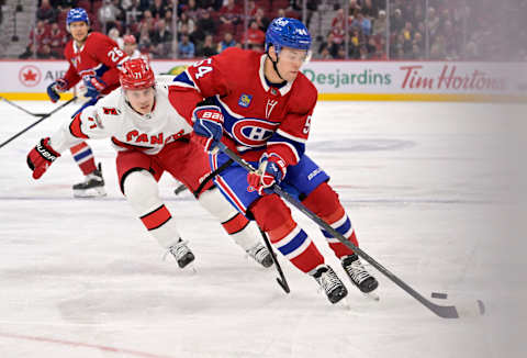 Mar 7, 2023; Montreal, Quebec, CAN; Montreal Canadiens defenseman Jordan Harris. Mandatory Credit: Eric Bolte-USA TODAY Sports