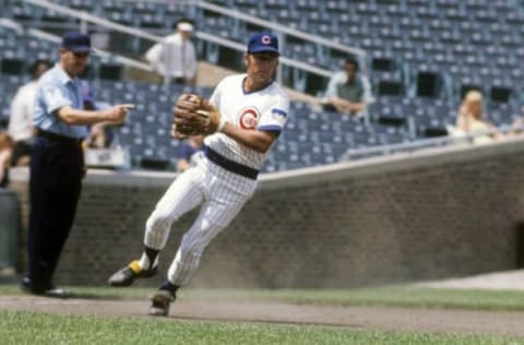 CHICAGO, IL – CIRCA 1970’s: Third Baseman Ron Santo #10 of the Chicago Cubs in action making a play on the ball at third base during a circa early 1970’s Major League Baseball game at Wrigley Field in Chicago, Illinois. Santo played for the Cubs from 1960-73. (Photo by Focus on Sport/Getty Images)