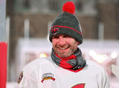 OTTAWA, ON – DECEMBER 15: Ottawa Senators alumni Radek Bonk #14 smiles during the 2017 Scotiabank NHL100 Classic Ottawa Senators Alumni Game on Parliament Hill on December 15, 2017 in Ottawa, Canada. (Photo Andre Ringuette/NHLI via Getty Images)