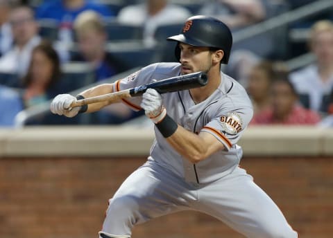 NEW YORK, NY – AUGUST 20: (NEW YORK DAILIES OUT) Steven Duggar #6 of the San Francisco Giants in action against the New York Mets at Citi Field on August 20, 2018 in the Flushing neighborhood of the Queens borough of New York City. The Giants defeated the Mets 2-1 after 13 innings. (Photo by Jim McIsaac/Getty Images)