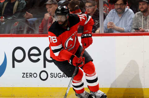 NEWARK, NEW JERSEY – FEBRUARY 11: P.K. Subban #76 of the New Jersey Devils takes the puck in the third period against the Florida Panthers at Prudential Center on February 11, 2020 in Newark, New Jersey.The Florida Panthers defeated the New Jersey Devils 5-3. (Photo by Elsa/Getty Images)