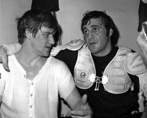 Bobby Orr and Phil Esposito (Photo by Bruce Bennett Studios via Getty Images Studios/Getty Images)