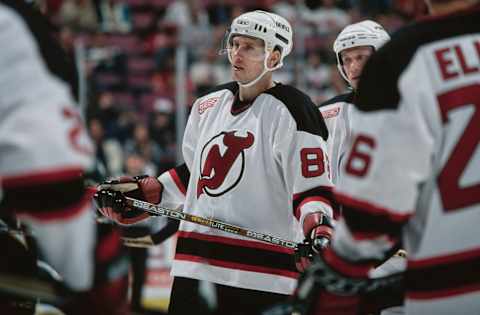 Alexander Mogilny #89, Right Wing for the New Jersey Devils (Photo by Jamie Squire/Getty Images)