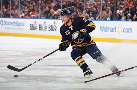 BUFFALO, NY – DECEMBER 8: Sam Reinhart #23 of the Buffalo Sabres skates during an NHL game against the Philadelphia Flyers on December 8, 2018 at KeyBank Center in Buffalo, New York. (Photo by Bill Wippert/NHLI via Getty Images)