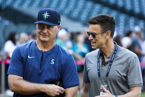 Jerry DiPoto with Mariners field manager Scott Servais. Joe Nicholson-USA TODAY Sports