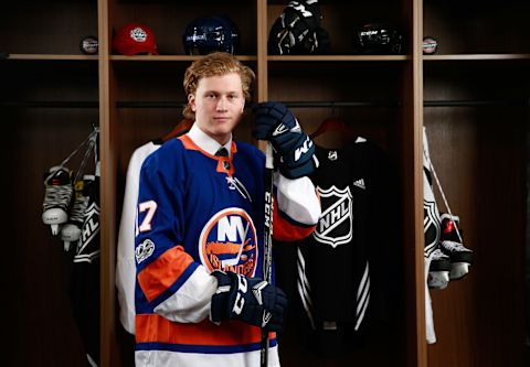 CHICAGO, IL – JUNE 24: Robin Salo, 46th overall pick of the New York Islandrs, poses for a portrait during the 2017 NHL Draft at United Center on June 24, 2017 in Chicago, Illinois. (Photo by Jeff Vinnick/NHLI via Getty Images)