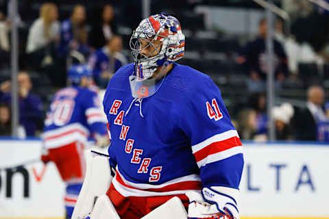 NEW YORK, NY – MARCH 18: Jaroslav Halak #41 of the New York Rangers during warm-up prior to the game against the Pittsburgh Penguins on March 18, 2023, at Madison Square Garden in New York, New York. (Photo by Rich Graessle/Getty Images)