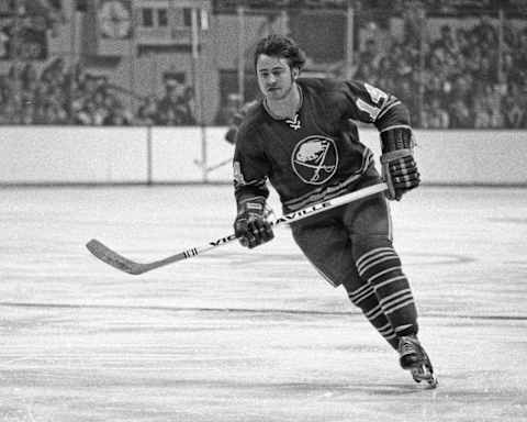 BOSTON, MA – 1970’s: Rene Robert #14 of the Buffalo Sabres skates in game against the Boston Bruins at the Boston Garden. (Photo by Steve Babineau/NHLI via Getty Images)