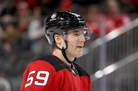 Janne Kuokkanen #59 of the New Jersey Devils. (Photo by Elsa/Getty Images)