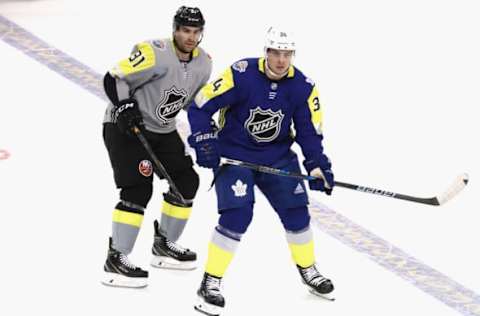 TAMPA, FL – JANUARY 28: John Tavares #91 of the New York Islanders and Auston Matthews #34 of the Toronto Maple Leafs skate during the 2018 Honda NHL All-Star Game between the Atlantic Division and the Metropolitan Divison at Amalie Arena on January 28, 2018 in Tampa, Florida. (Photo by Dave Sandford/NHLI via Getty Images)