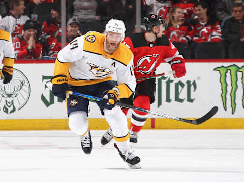 NEWARK, NEW JERSEY – JANUARY 30: Mattias Ekholm #14 of the Nashville Predators   (Photo by Bruce Bennett/Getty Images)