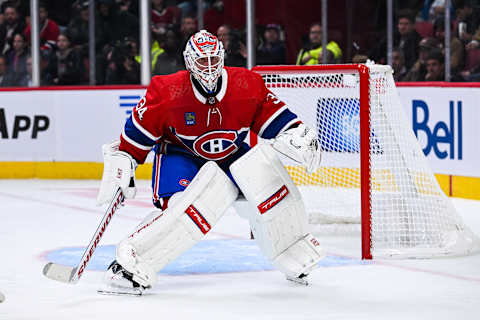 Oct 20, 2022; Montreal, Quebec, CAN; Montreal Canadiens goalie Jake Allen. Mandatory Credit: David Kirouac-USA TODAY Sports