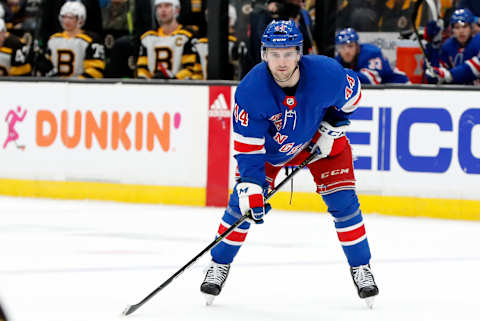 BOSTON, MA – MARCH 27: New York Rangers defenseman Neal Pionk (44) during a game between the Boston Bruins and the New York Rangers on March 27, 2019, at TD Garden in Boston, Massachusetts. (Photo by Fred Kfoury III/Icon Sportswire via Getty Images)