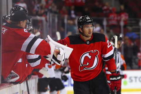 New Jersey Devils center Michael McLeod (20): Ed Mulholland-USA TODAY Sports