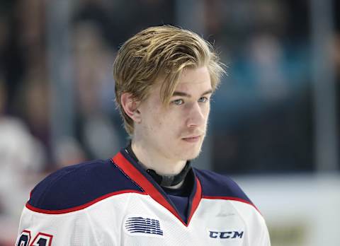 Ryan McLeod #61 of the Saginaw Spirit (Photo by Tom Szczerbowski/Getty Images)